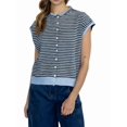 thumbnail image 3 of Women's Light-Weight Cap Sleeve Cardigan Summer Casual Striped Knit Open Front Button Down Sweater Light Blue M, 3 of 8