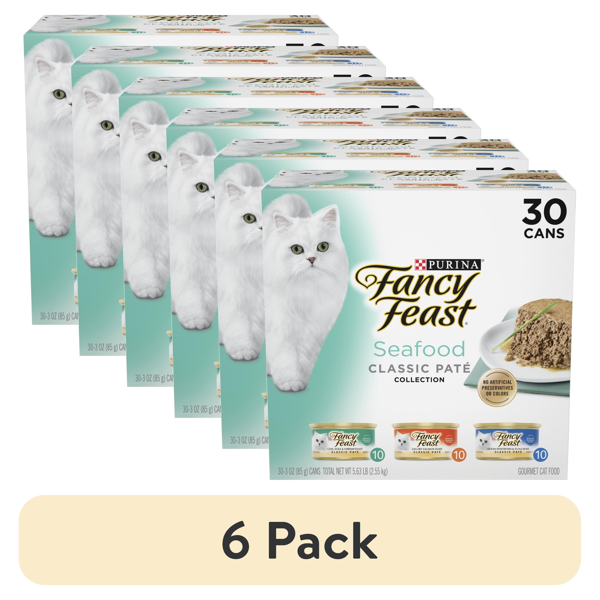 (6 pack) Purina Fancy Feast Classic Pate, Wet Cat Food, Seafood, 3 oz Cans, 30 Pack