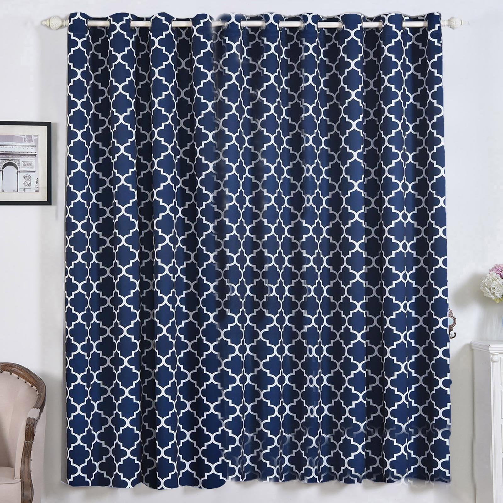 Trellis Curtain Panels | 2 Packs | White & Navy Blue Trellis Curtains