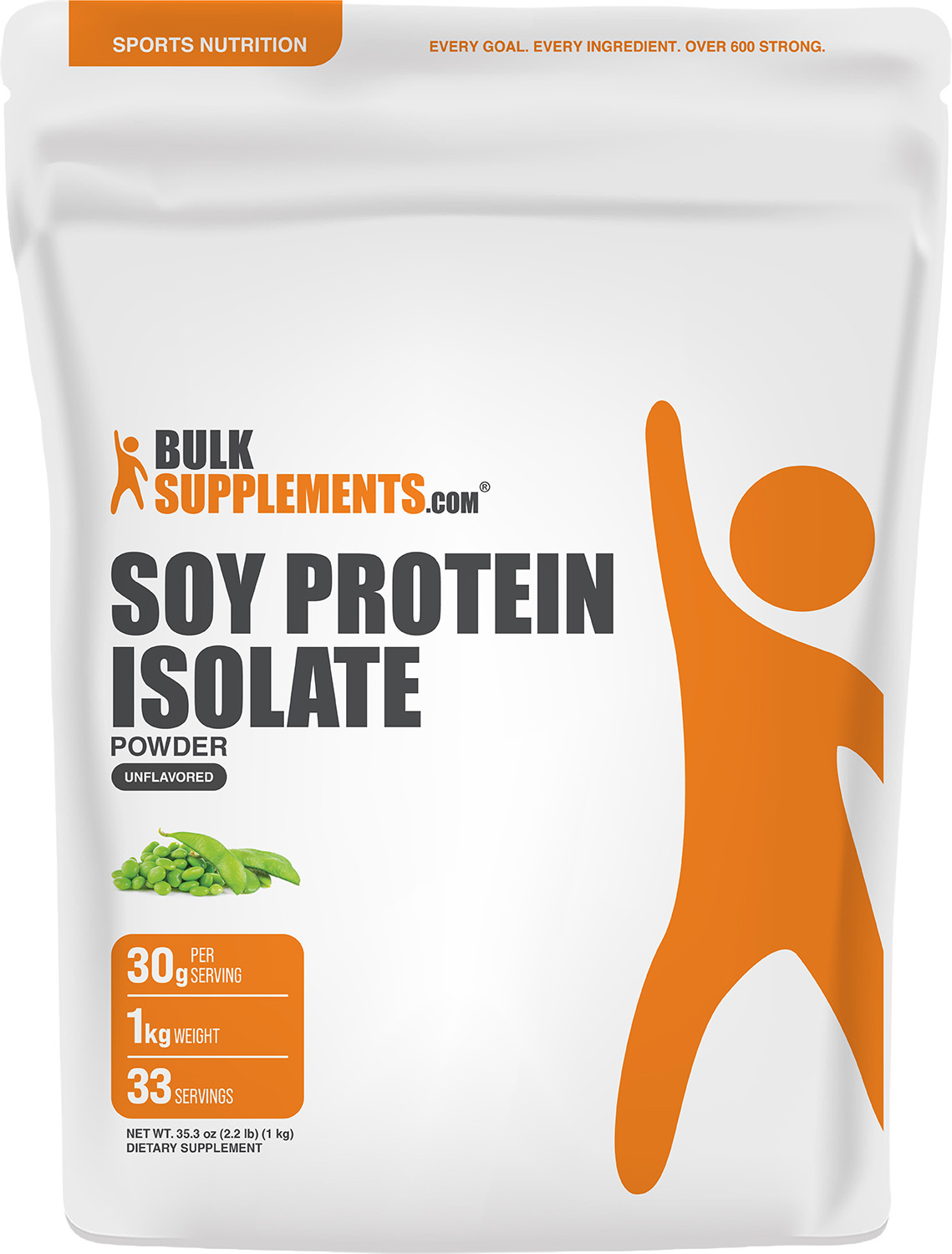 BulkSupplements Soy Protein Isolate Powder - Vegan Protein Powder, Unflavored, 1kg (2.2 lbs)