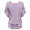 thumbnail image 4 of Lenago Fashi Casual Women Solid Short Sleeve Batwing Sleeve Blouse V-Neck Loose Tops, 4 of 6