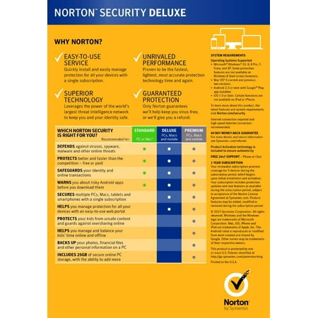Norton 21363449 Security Deluxe 2016, 5 Devices 1 Year Anti-virus PC/Mac/Android/iOS, (Best Virus Scanner 2019)