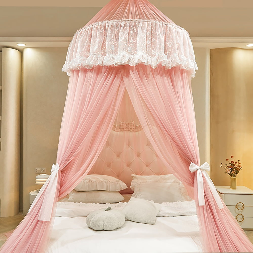 Kadahis Bed Canopy for Girls & Adults, Round Dome Lace Princess Canopies Netting, Cute Double Layer Bed Canopy Drapes for Decoration, Playing,Reading, Sleepping