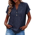 thumbnail image 2 of BSDJILFG Summer Boho Tops for Women Short Sleeves Dressy Shirts Buttons V-Neck Soft Comfy Slim Fit Eyelet Blouses Beachwear, 2 of 8