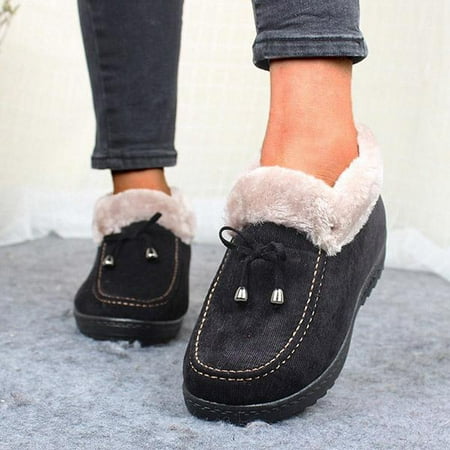 

Low Heel Warm Non-slip Cotton Boots Women Winter Plush Lined Cotton Shoes Flat Boots
