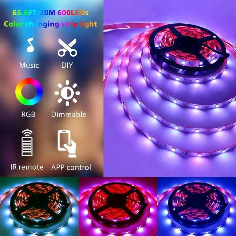 Keepsmile 65.6ft LED Lights for Bedroom, App Control Music Sync LED Rope Lights with Remote Color Changing LED Strip Lights for Room Home Decoration