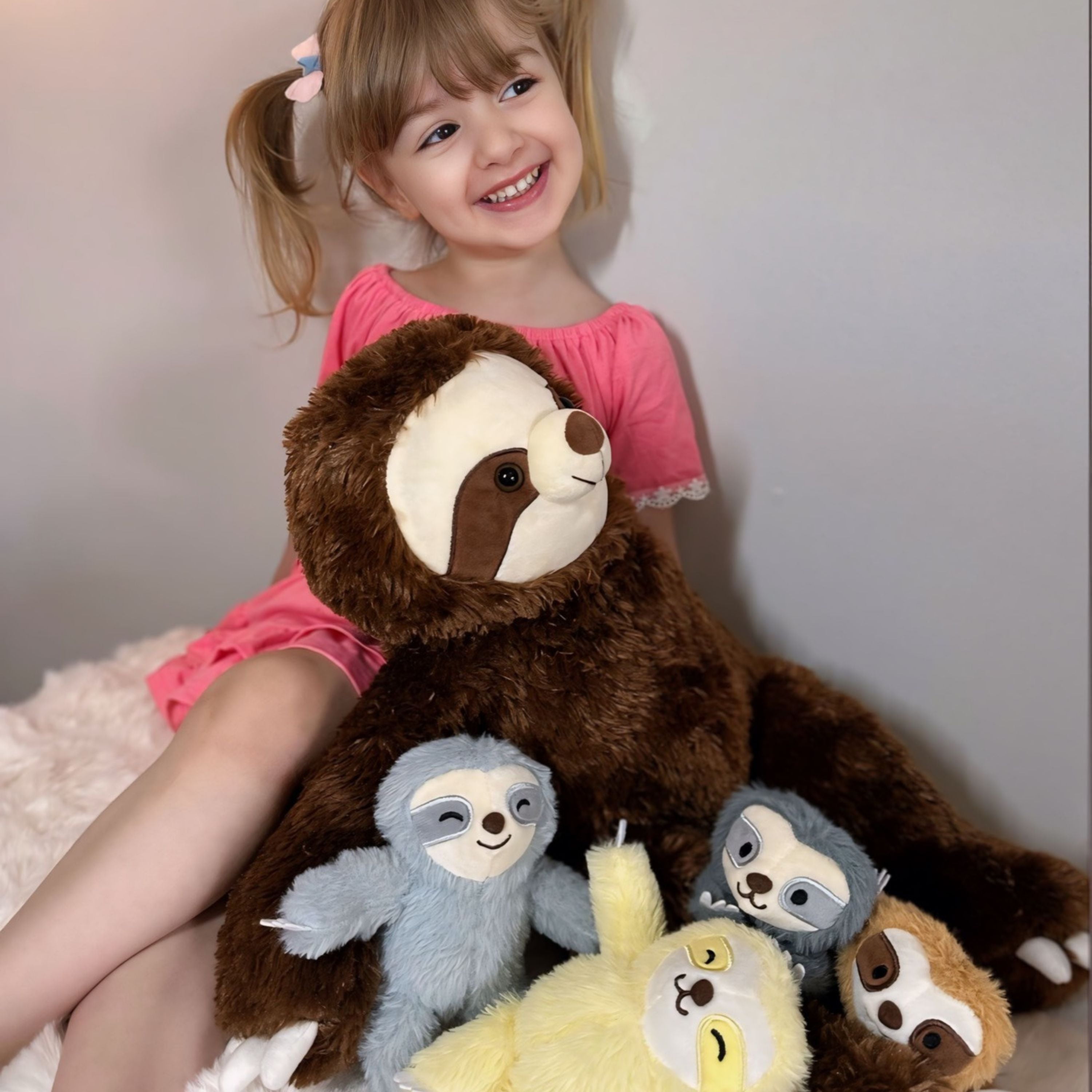 Tezituor 5Pcs Sloth Stuffed Animal 23.6'' Giant Sloth Plush with 4 Babies Plush Toy