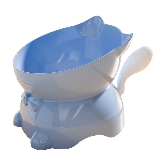 Blue Raised Cat Food Bowl For Pets Large Capacity Eating And Drinking Dish For Cats And Dogs Non-Slip Base Easy To Clean Material 1Pc Weight 0.22 Lb