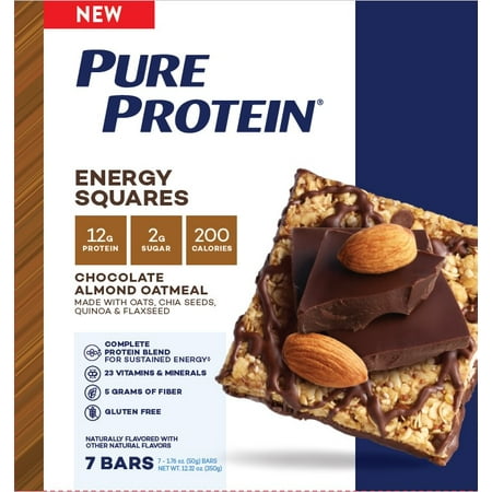 Pure Protein Energy Squares, Chocolate Almond Oatmeal, 12g Protein, 7