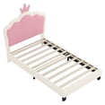 thumbnail image 4 of Jopath Twin Size Upholstered Bed, Princess Platform Bed with Headboard, Crown Headboard Design for Toddler Kids Teens Cream, 4 of 9