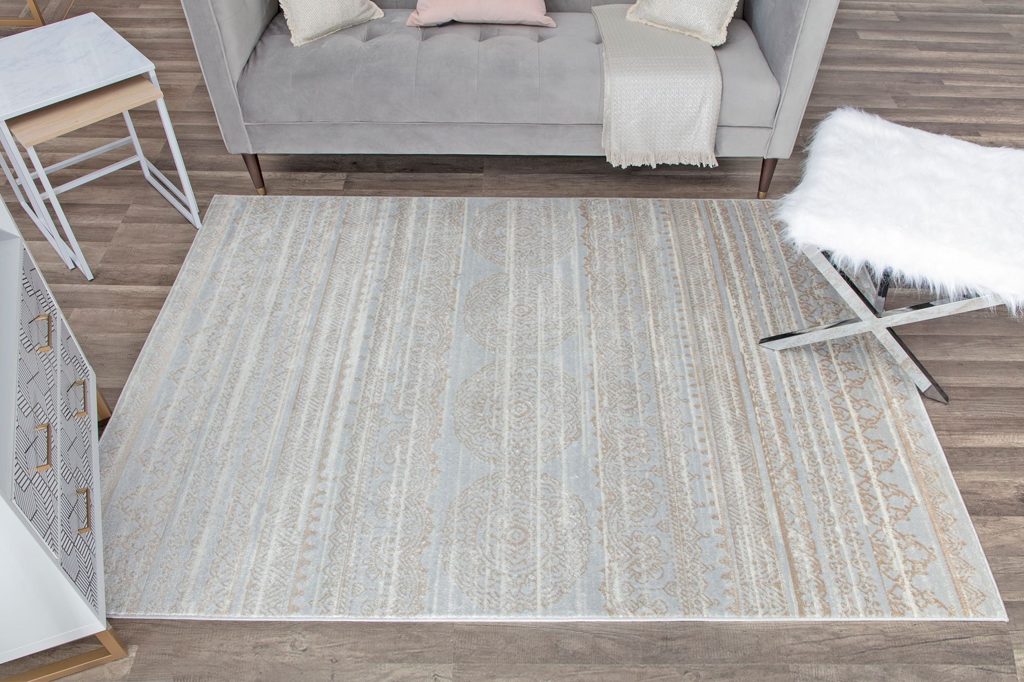 Rugs America Lennox LX10A Misty Blue Oriental Transitional Cream Area Rug, 2'x8'