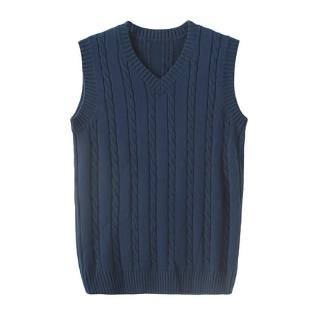 Fankiway Men Casual Sweater Vest School Uniform Pullover Cotton