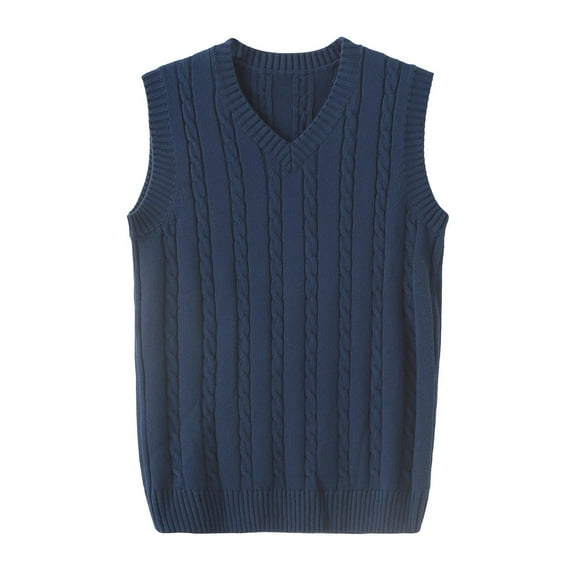 JGGSPWM Mens V Neck Solid Cable Knit Plus Size Sweaters Winter Casual Sleeveless Classic Fit Vest Blue XXXL