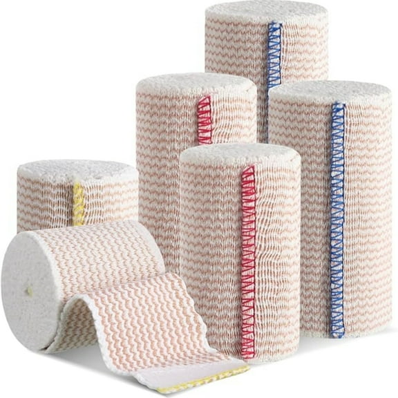 6 Pack Premium Elastic Bandage Wrap, Compression Wrap Bandage for Legs, Self-Closing Elastic Bandage Wrap - Hook & Loop Fasteners at Both Ends - Latex Free - Washable & Reusable (2x2", 2x3", 2x4")