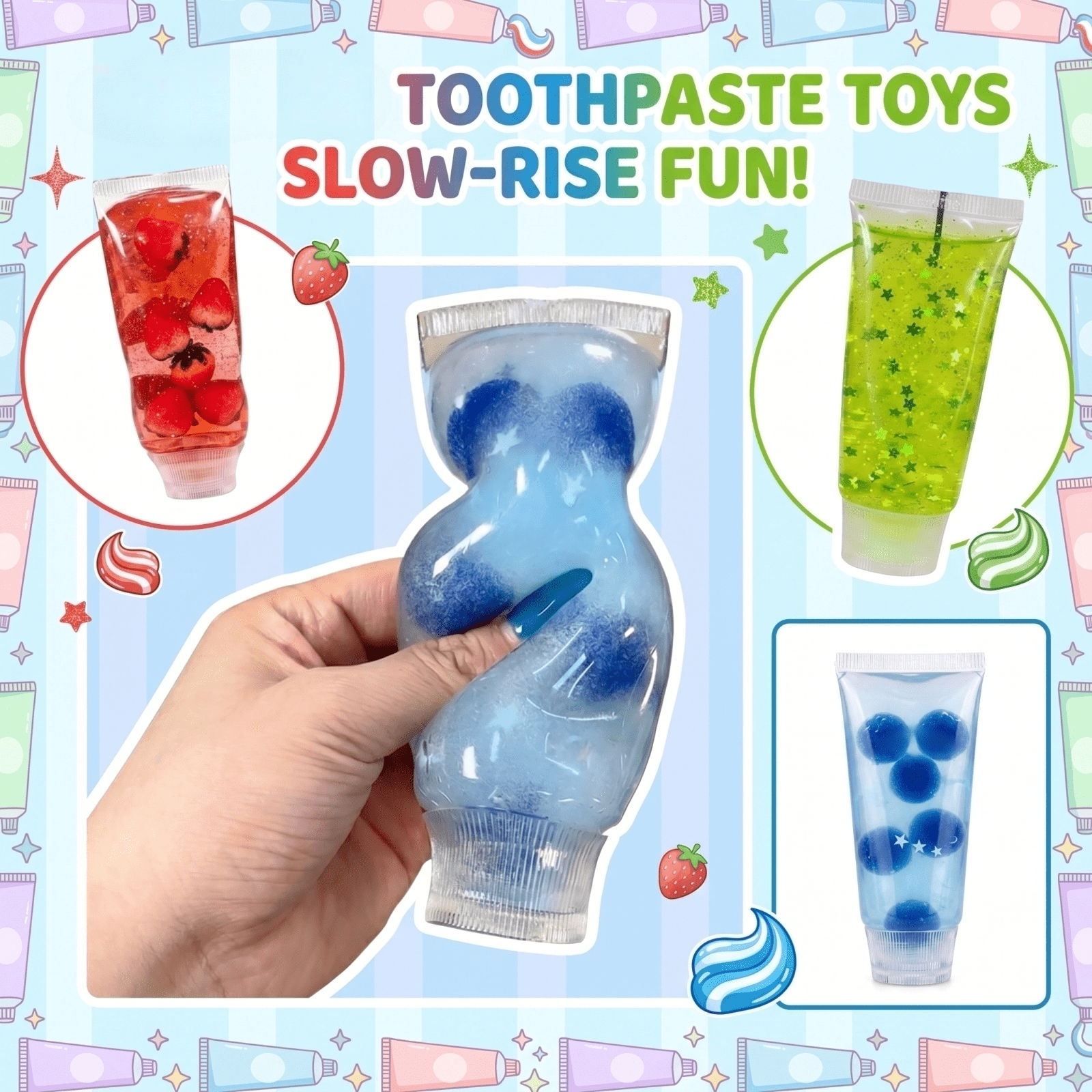 4PCS Toothpaste Squishies Toys, Daily Office & At Home Colorful Toothpaste Stress Balls, Slow Rising Stress Toothpaste Sensory Toys, Squeeze Decompression Dough Adults