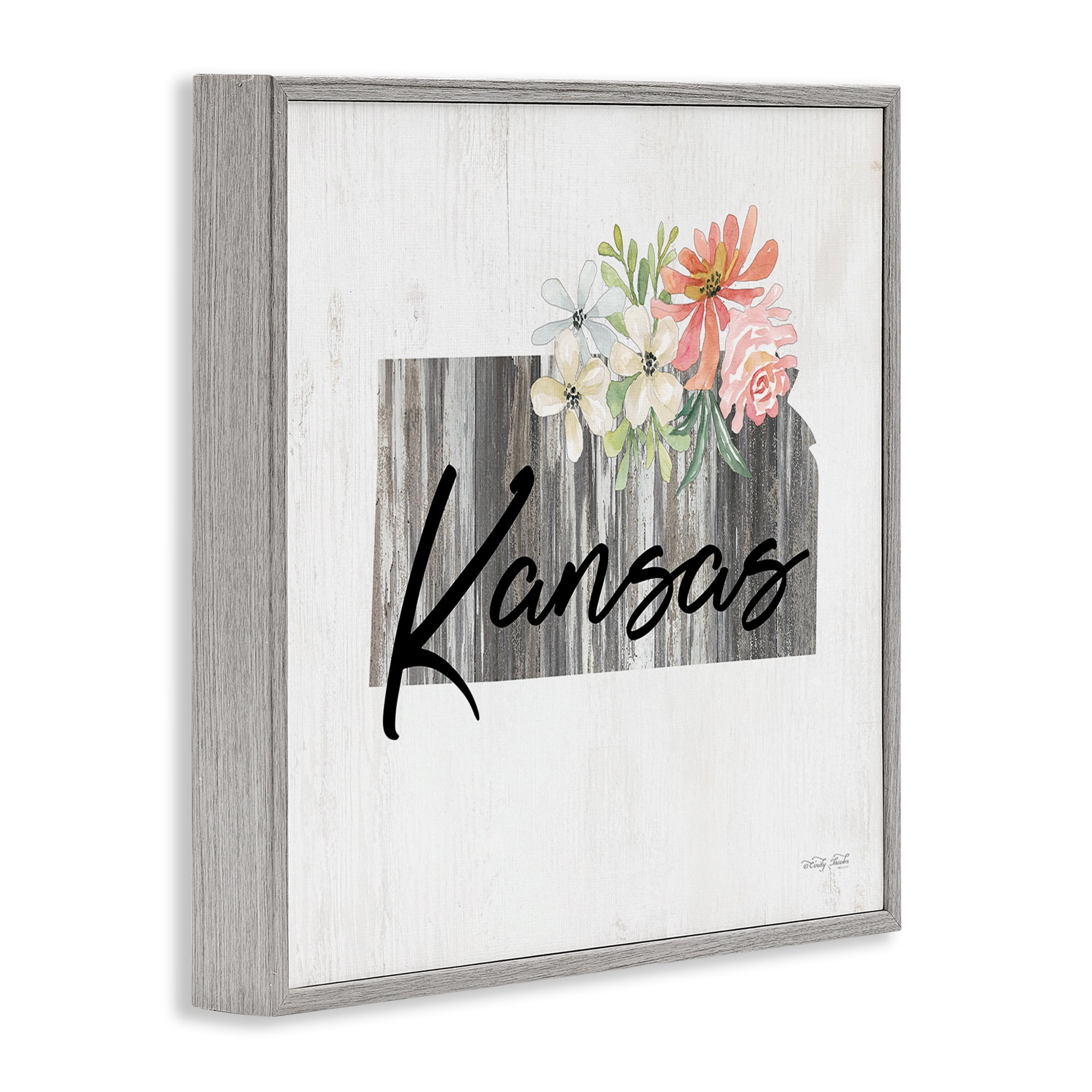 Stupell Industries Shabby Chic Kansas Botanical & Floral Painting Gray Framed Art Print Wall Art, 12 x 12