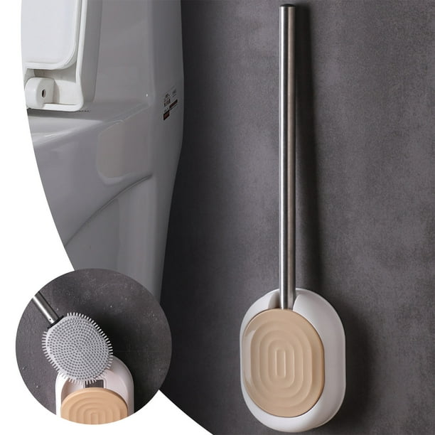 Escobillero con Mango Largo Ergonómico, Cerdas de Tpr Antirayaduras, Limpieza Fácil y Eficiente, Accesorio de Baño Moderno, Diseño Compacto, Color Negro/Caqui, 42 X 10 X 4 Cm.