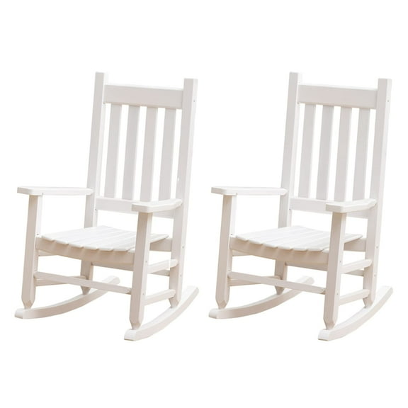 BplusZ Child's Porch Rocking Chairs Set of 2 - Perfect for Indoor or Outdoor Patio Use, Small Wooden Rocker for Kids Ages 6-10, White