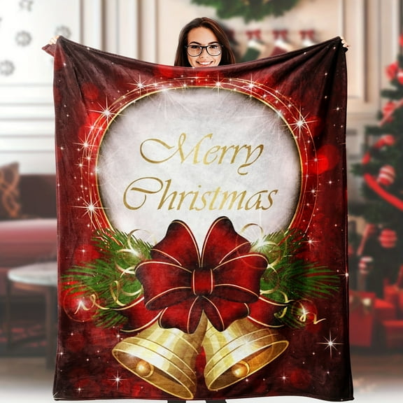1 Pc Throw Blanket Merry Christmas Bell Snowflake Bed 60 X 80 Inch Soft Lightweight Fluffy Warm For Sofa Couch All Seasons Cozy Cover Quilt Soft Flannel Blanket