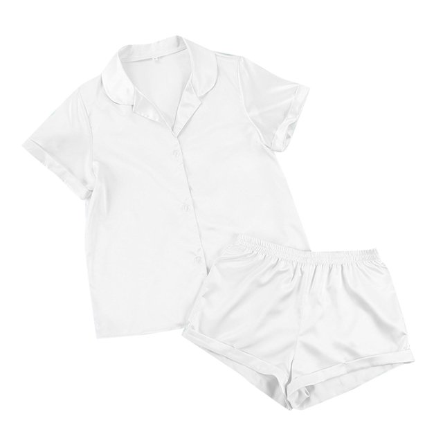 Camisón para Mujer Gibobby Pijamas de Seda Manga Corta Conjunto de Pantalones Cortos 2 Piezas S XXL Blanco