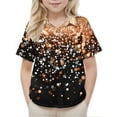 thumbnail image 4 of AUNVITO Kids Stylish Cute Casual Short Sleeve School Uniform Shirt with Star Sequins Pocket Glitter Comfy Sparkling Design, 4 of 7