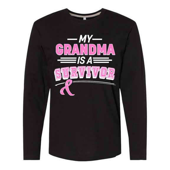 Inktastic My Grandma is a Survivor Breast Cancer Awareness Long Sleeve T-Shirt