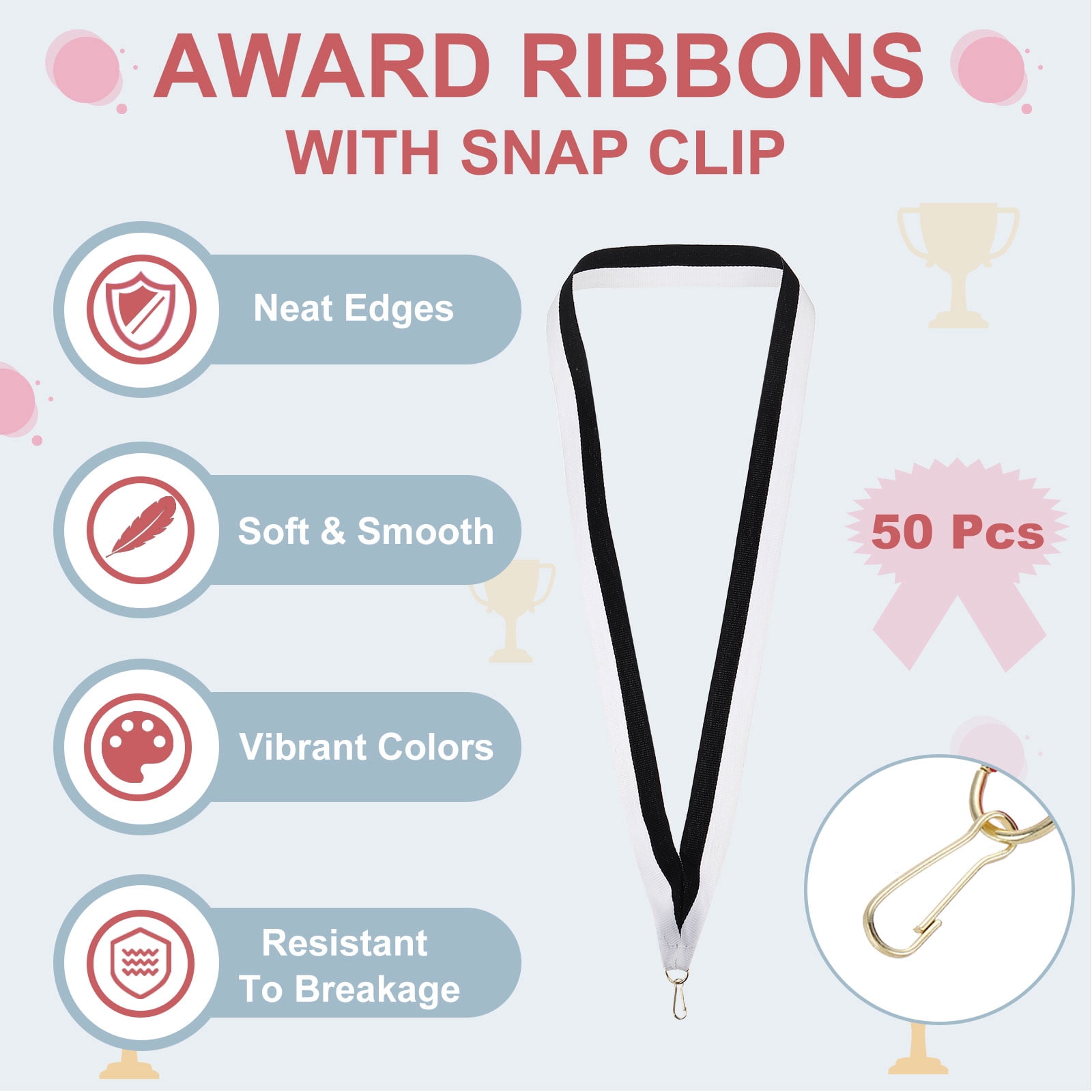 Uxcell 50Pcs Award Neck Ribbons with Snap Clip Medal Lanyards Black/White