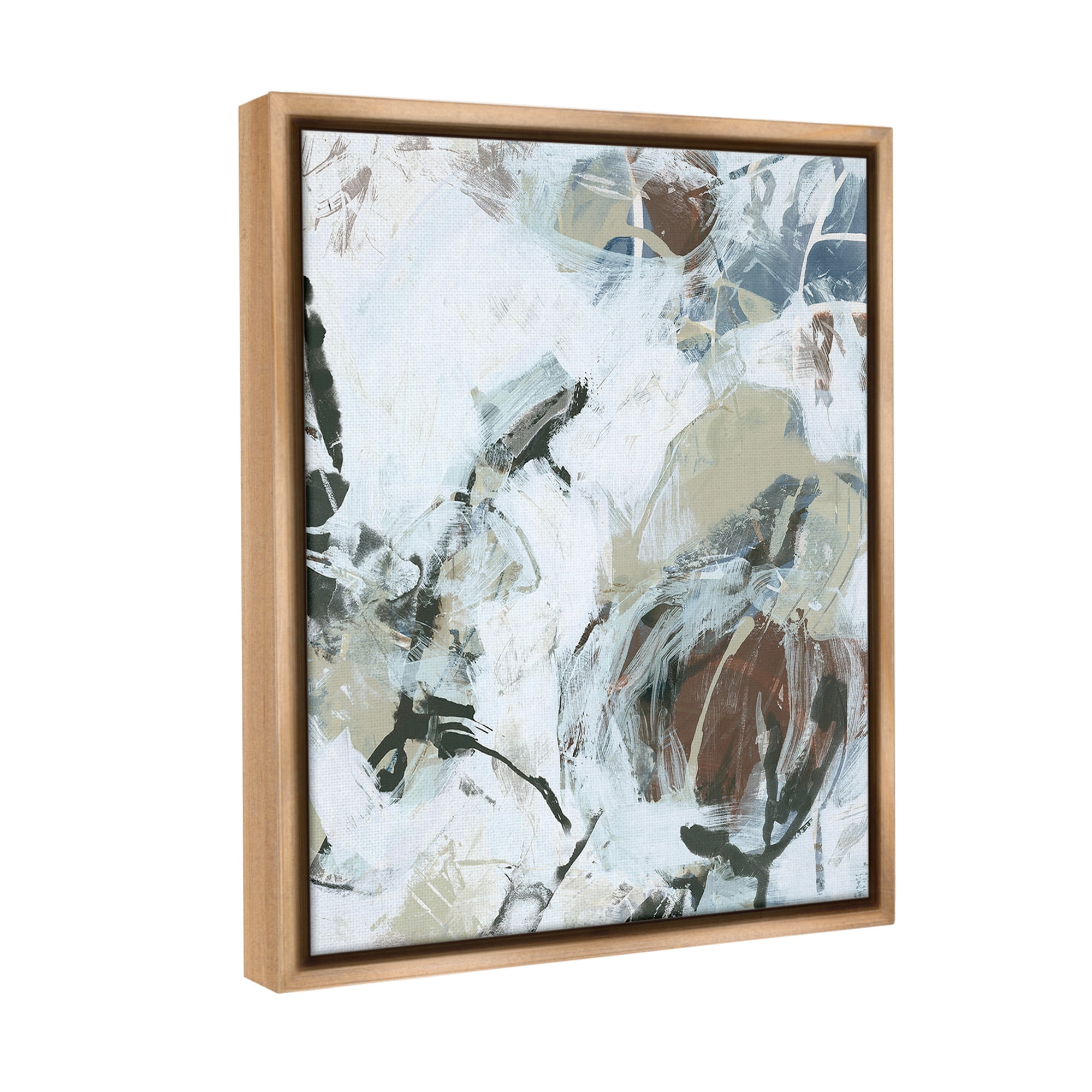 Stupell Industries Expressive Neutral Abstraction Abstract Painting Brown Floater Framed Canvas Art Print Wall Art, 25 x 31