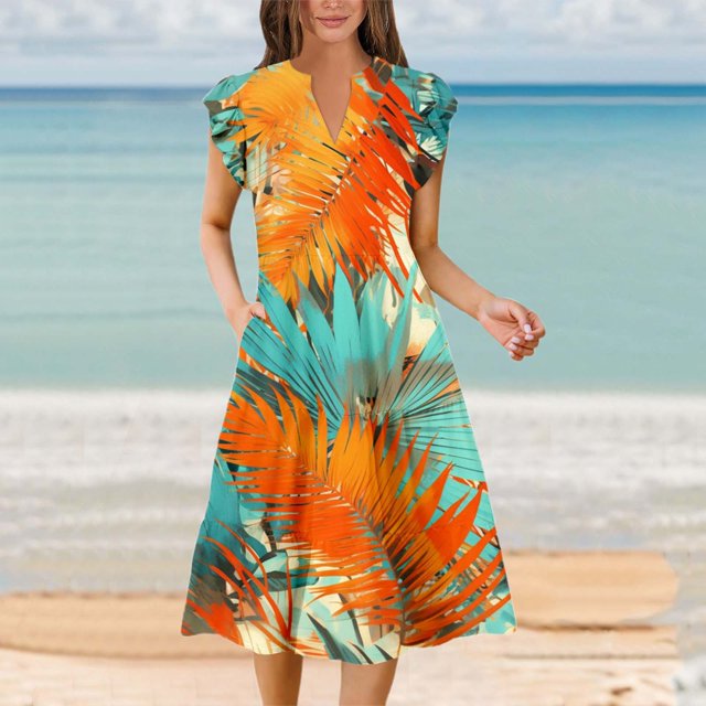 WILLBEST Vestido De Verano Para Mujer, Informal, Para Salidas A Casa Y Playa, Corte Holgado Y Estampado Floral Para Primavera, Verano Y Otoño.