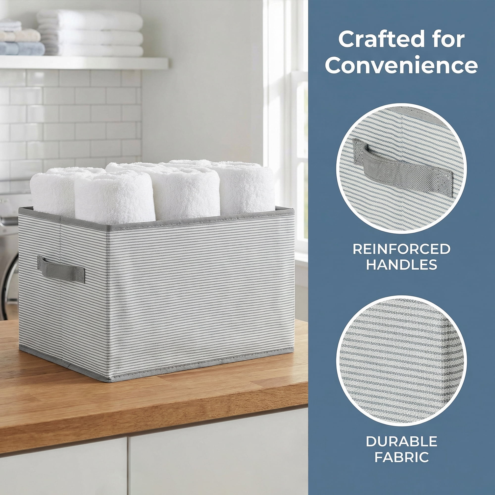 Unique Bargains Fabric Storage Bin with Handles and Lid Grey 15.7*11.8*9.8in