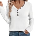 thumbnail image 2 of Ashirexll Winter Tops for Long Sleeve Shirts for Casual V-Neck Solid Color Loose Fitting Button Down Blouse, 2 of 3