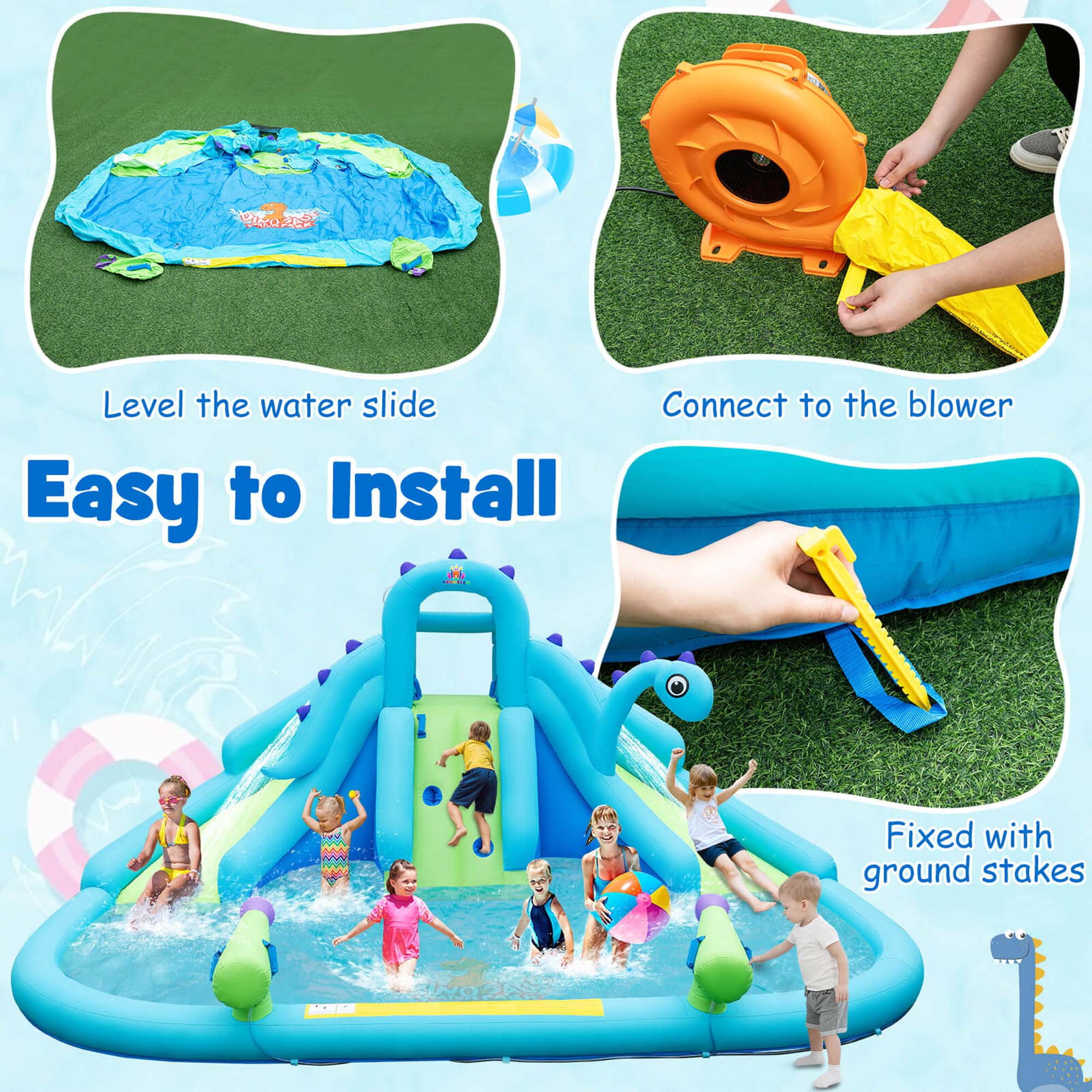 Costway Inflatable Water Slide, Blowup Water Park with Dual Slides & 584W Blower