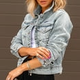 thumbnail image 3 of Vedolay Tops Women Oversized Denim Jacket Casual Long Sleeve Button Down Coat,A S, 3 of 5