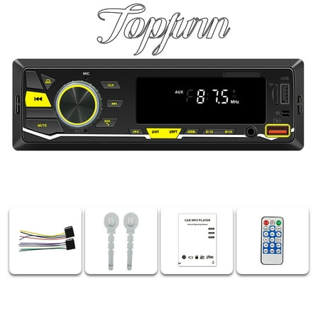 Single Din Audio Systems Car Stereo System, Bluetooth Audio and Calling Head Unit, Aux Input, USB, Mechless, No CD DVD Player, AM/FM Radio Receiver