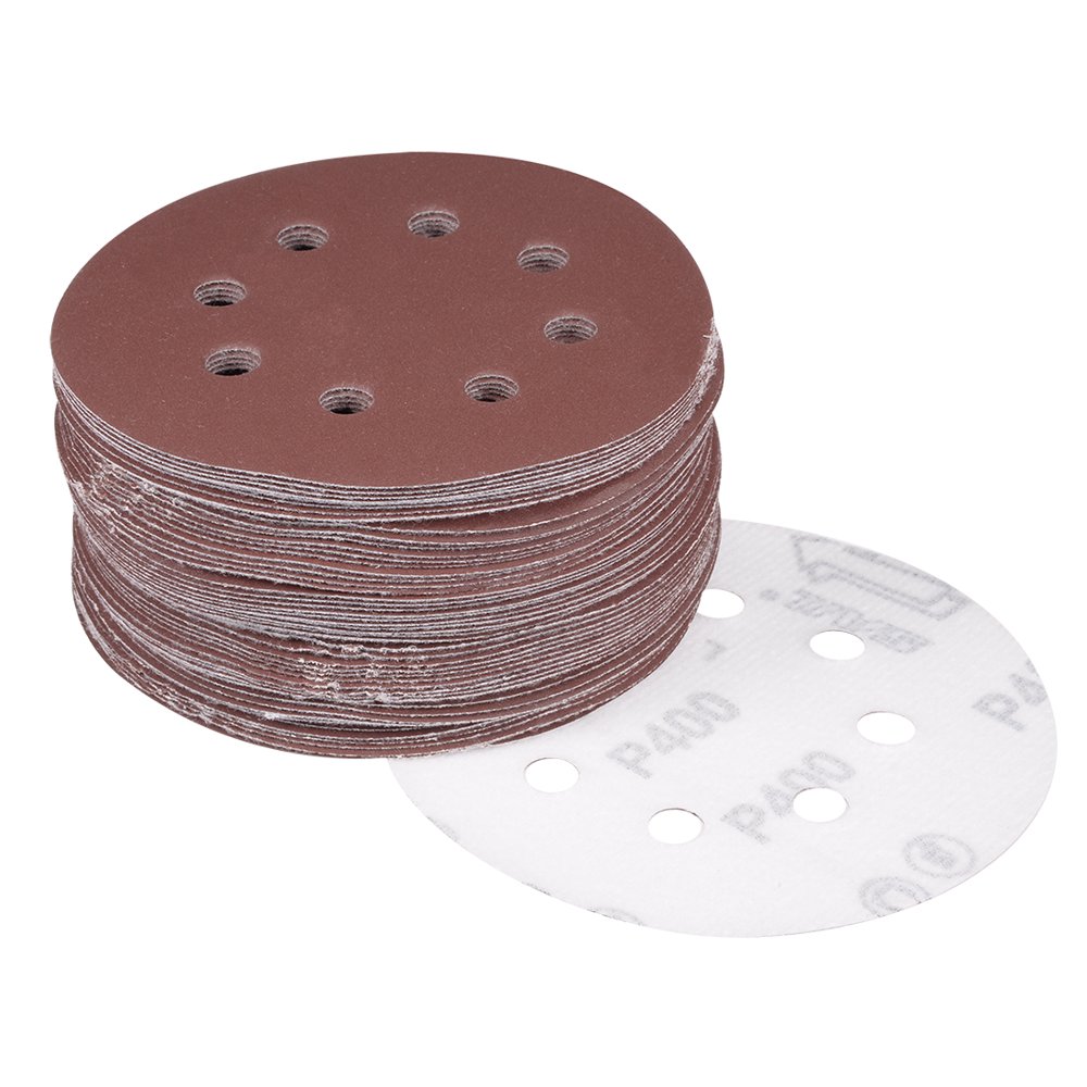 Uxcell 50 Pcs 5 inch 8 Hole Hook and Loop Sanding Disc 400 Grit