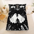thumbnail image 5 of Homewish Happy Botanical Halloween Ghost Queen Sheets,Twin Leaf Print Queen Sheet Sets,Black White,4pcs,1 Flat Sheet,1 Fitted Sheet and 2 Pillowcases, 5 of 6