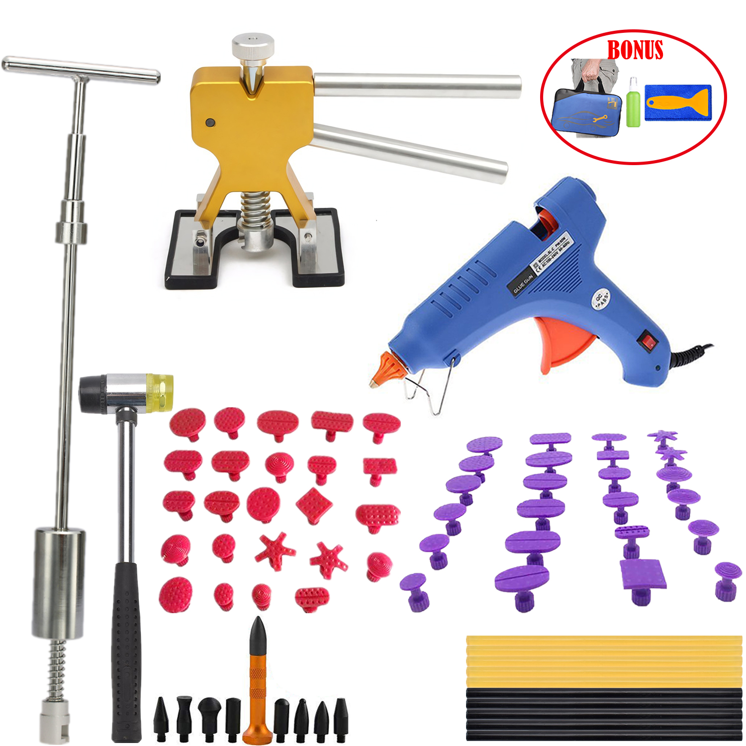 PDR Tools Paintless Dent Repair Puller Kits with Slide Hammer Bridge