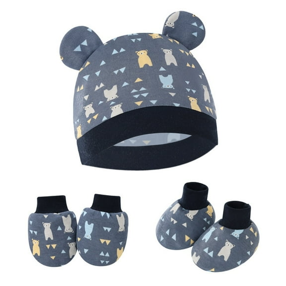 GYRATEDREAM 3 Pcs Newborn Baby Anti Scratching Gloves   Foot Cover   Hat Set Infant Boys Girls Soft Cotton No Scratch Mittens Socks Cute Turban for 0-6 Months