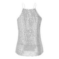 thumbnail image 5 of ZHOUCHANKIDS Sequin Halter Tops for Women Sleeveless Sparkly Shiny Tank Tops Ruched Flowy Sparkly Club Outfits Party Shirt White XL, 5 of 7
