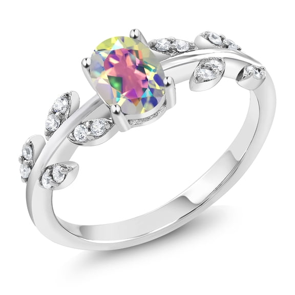 Gem Stone King 925 Sterling Silver Mercury Mist Mystic Topaz Women's Olive Vine Branch Engagement Ring (1.01 Cttw Oval Available 5,6,7,8,9)
