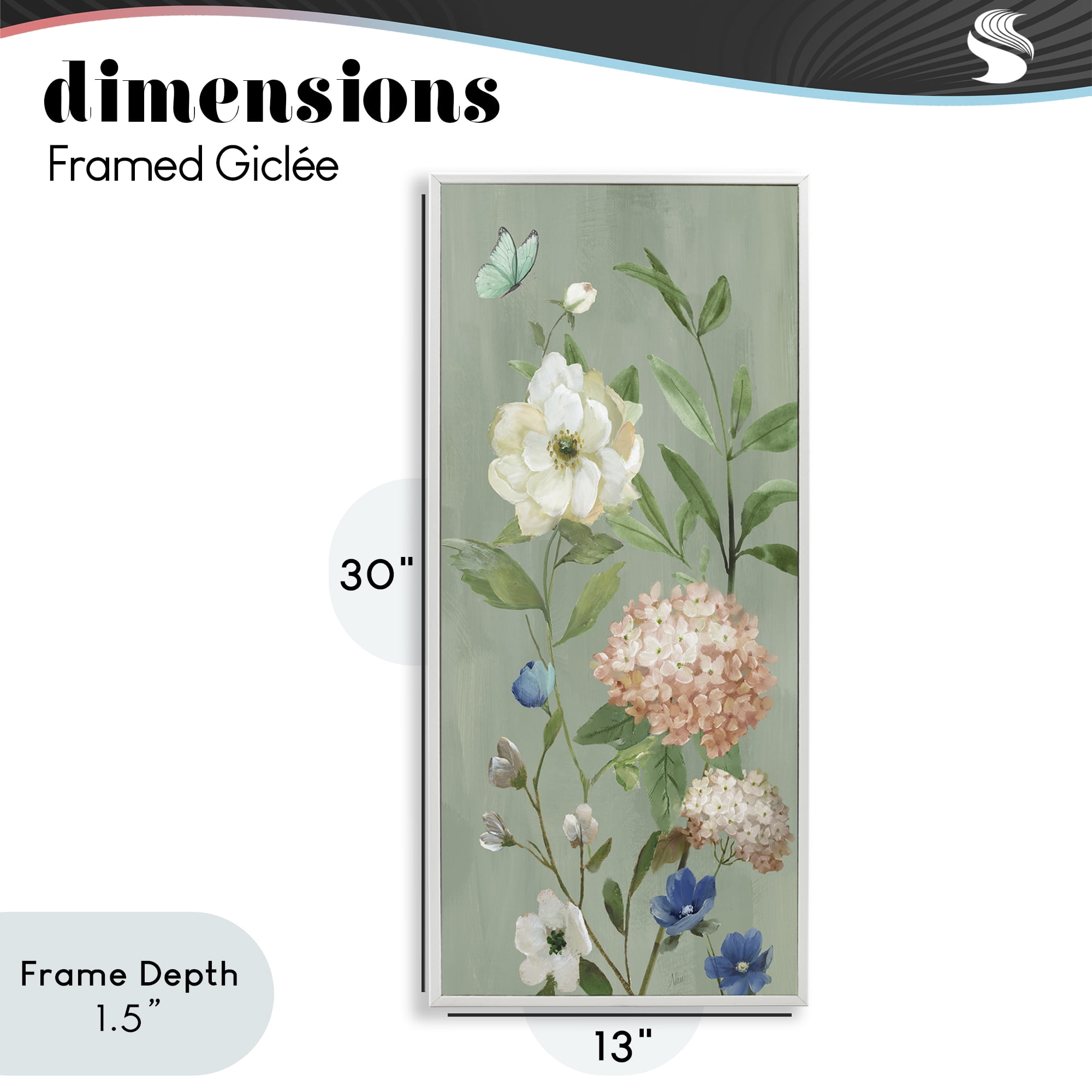 Stupell Industries Mint Floral Cluster & Butterfly White Framed Giclee Art, design by Nan