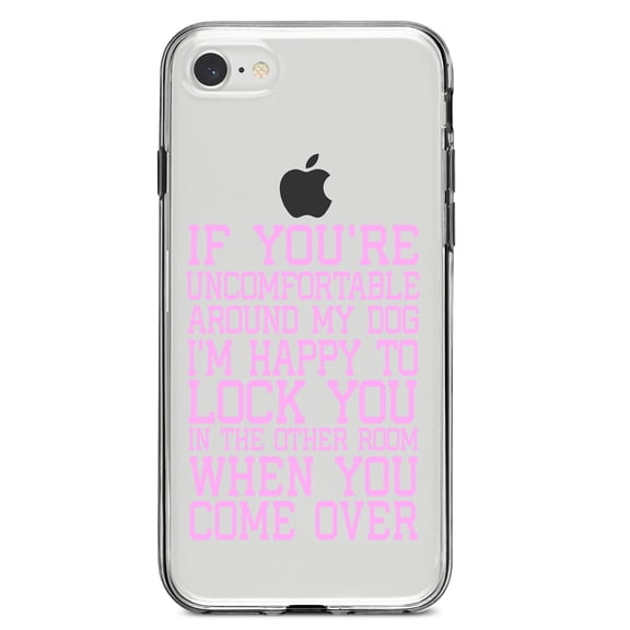 DistinctInk Clear Shockproof Hybrid Case for iPhone 7 8 SE (2020 Model) 4.7" Screen TPU Bumper Acrylic Back Tempered Glass Screen Protector - Uncomfortable Around Dog - Lock you in Other Room