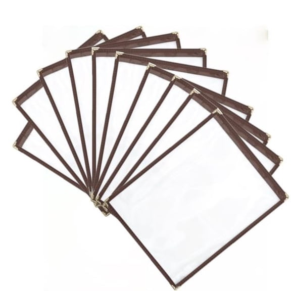 TrueCraftware-Set of 10 Brown 8-1/2” x 11” Single Restaurant Menu Covers 1 Page 2 View Crystal Clear Vinyl Menu Covers Fits A4 Size Paper Folder Menu Book Holders for Bar Café Restaurant Book