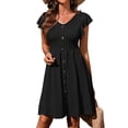 thumbnail image 4 of Hibeli Women's Textured Button-Front V Neck Flutter Sleeve Cinched Waist Dress, 4 of 7