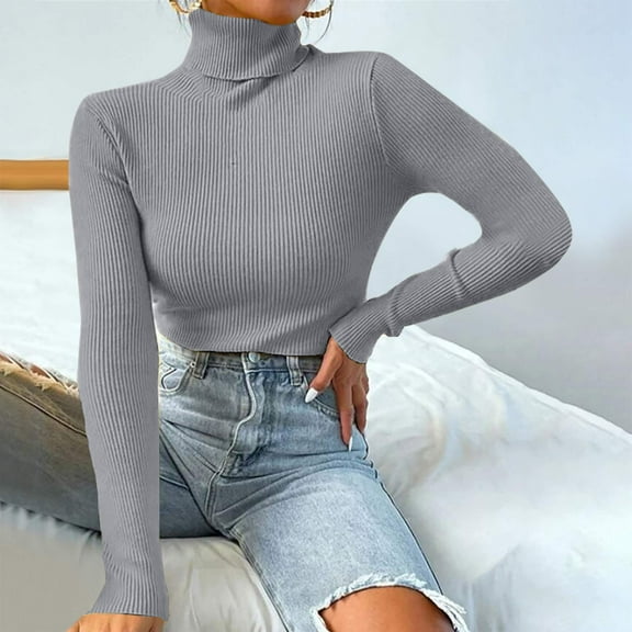 Guieoi Womens Sweaters 2025 Winter Trendy Women Solid Long Sleeve Pullove TurtleNeck-Neck Casual Sweater Tops Gray Black*Friday/Cyber*Monday Clearance