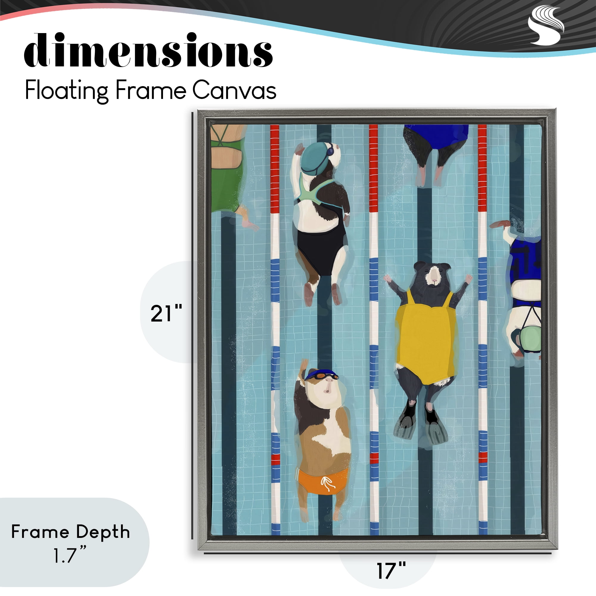 Stupell Industries Guinea Pigs at Lido Gray Framed Floater Canvas Wall Art, design by Hanna Melin
