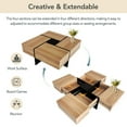 thumbnail image 4 of Modern Coffee Table with 4 Hidden Storage Compartments, Living Room Center Table with Unique Design, Square Coffee Table with Extendable Sliding Tabletop, Brown, 4 of 9