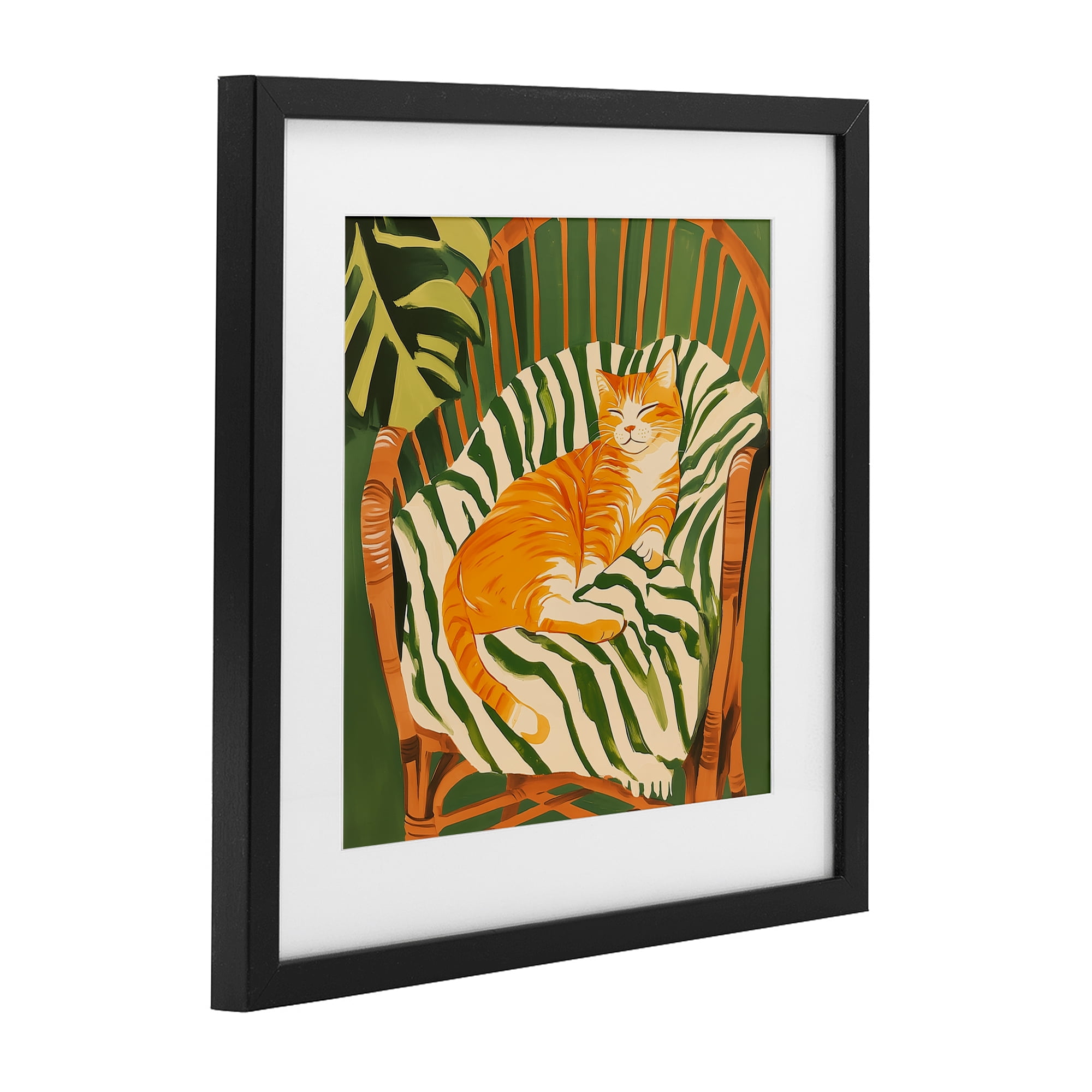 Stupell Industries Orange Cat in Rattan Chair Black Framed Print Under Glass, design by Walker Noble