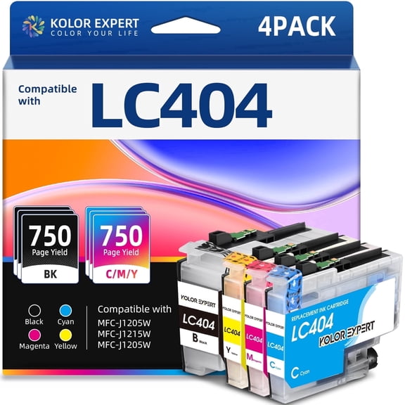 LC404 Ink Cartridge Compatible for Brother LC404 ink for Brother MFC-J1205W MFC-J1215W MFC-J1205W XL Printer (Black Cyan Magenta Yellow, 4 Pack)
