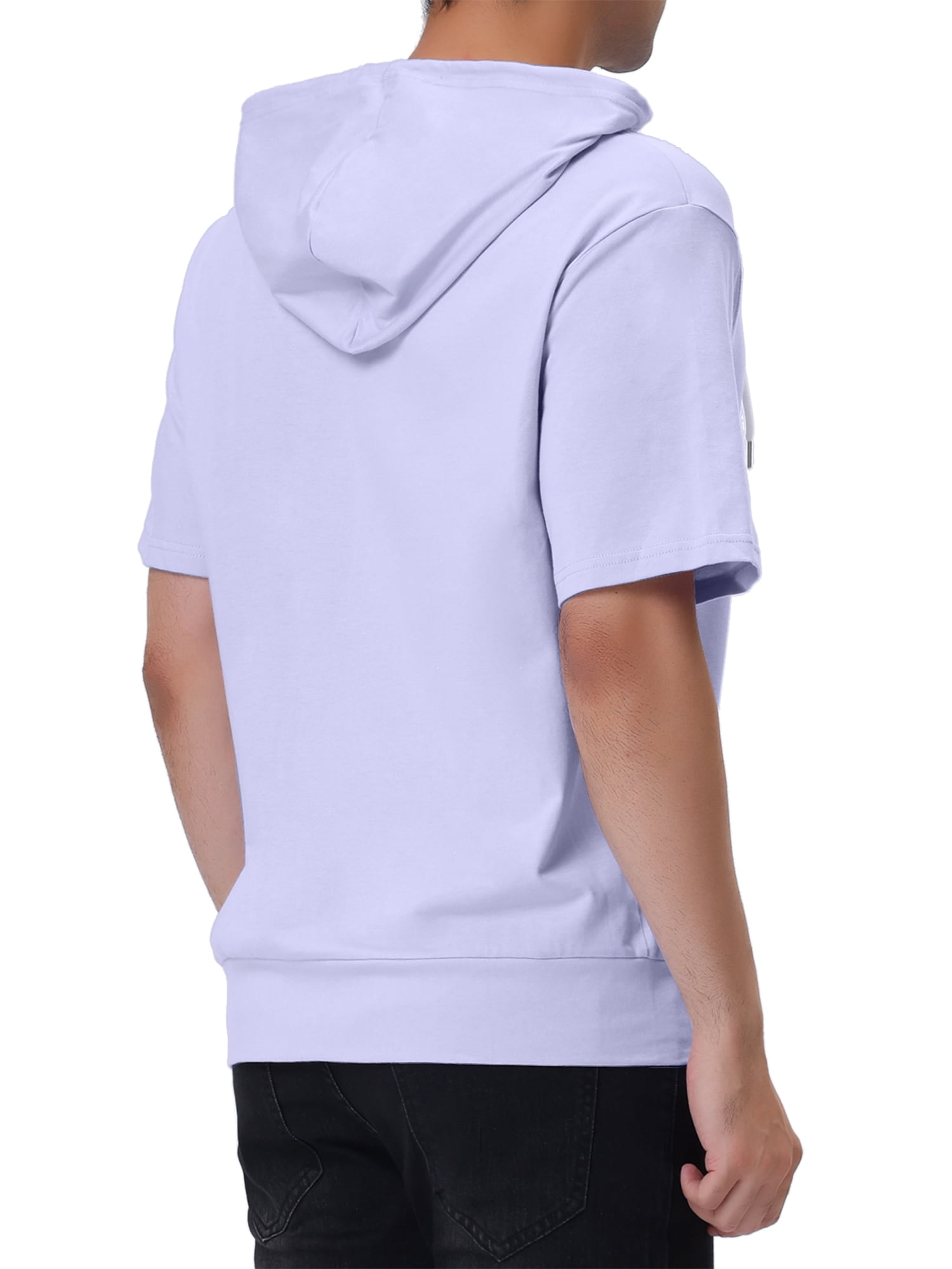 Unique Bargains Men's Short Sleeve Solid Color Zip Up Sport Hoodies L Light Purple